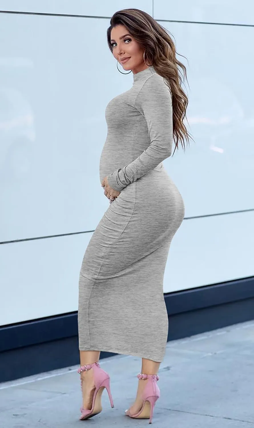 GOBLES Women's Sexy Turtleneck Long Sleeve Elegant Bodycon Party Long Dress