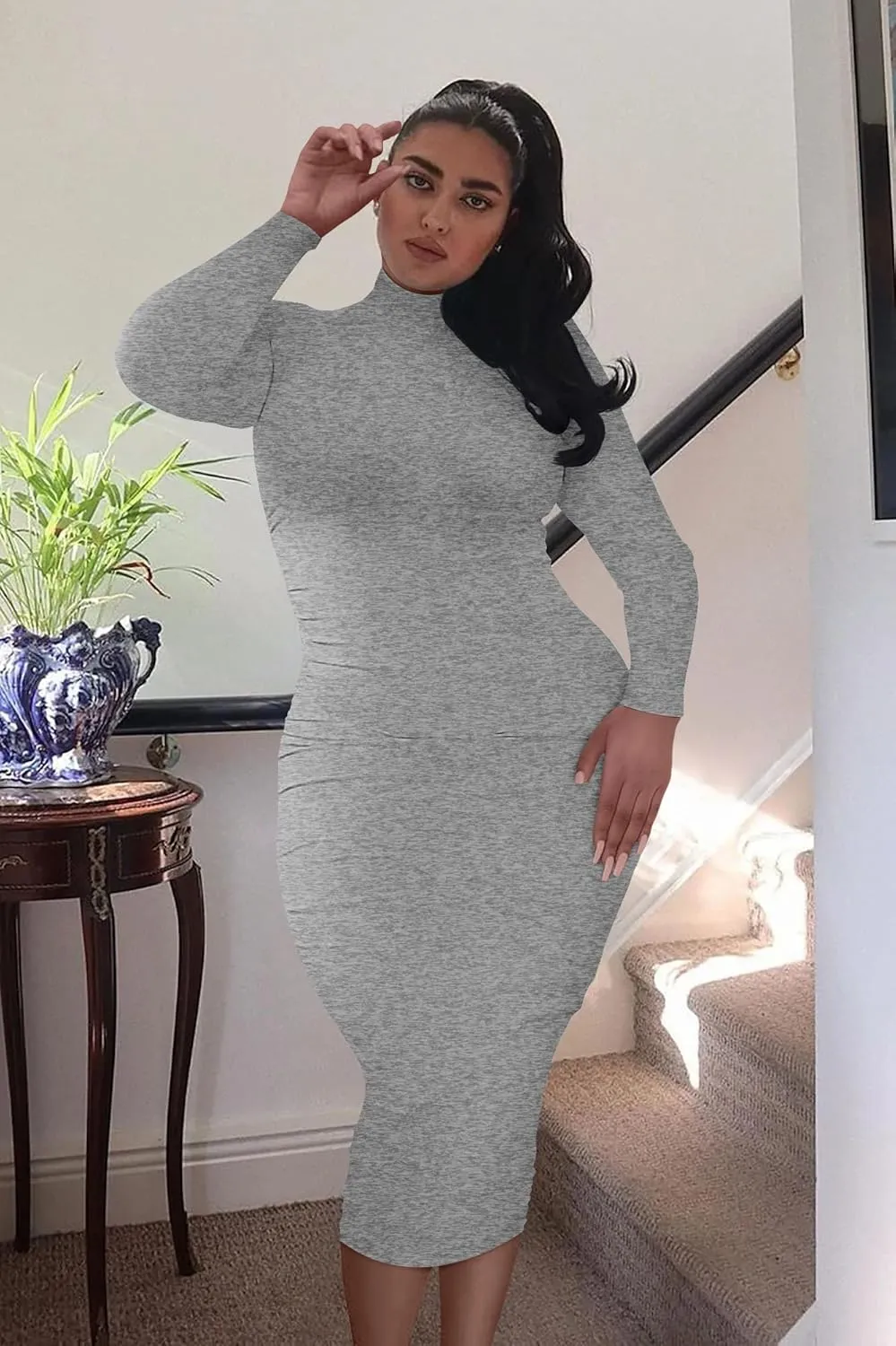 GOBLES Women's Sexy Turtleneck Long Sleeve Elegant Bodycon Party Long Dress