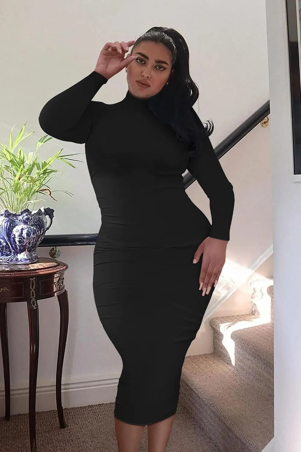 GOBLES Women's Sexy Turtleneck Long Sleeve Elegant Bodycon Party Long Dress