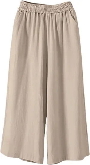 GOFULY Cotton Linen Pants Women Wide Leg Straight Loose Drawstring Elastic Waist Palazzo Pants Casual Trousers with Pockets