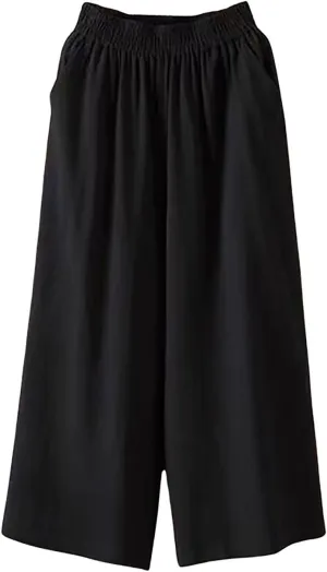 GOFULY Womens Cotton Linen Pants Wide Leg Casual Drawstring Elastic Waist Palazzo Pants Plus Size Trousers Pants with Pockets
