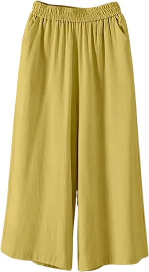 GOFULY Womens Cotton Linen Pants Wide Leg Casual Drawstring Elastic Waist Palazzo Pants Plus Size Trousers Pants with Pockets