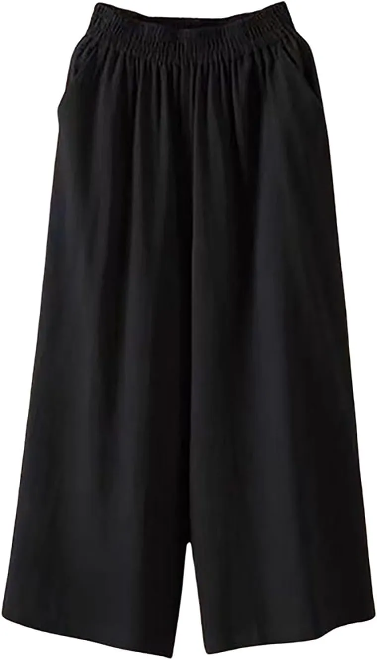 GOFULY Womens Cotton Linen Pants Wide Leg Casual Drawstring Elastic Waist Palazzo Pants Plus Size Trousers Pants with Pockets