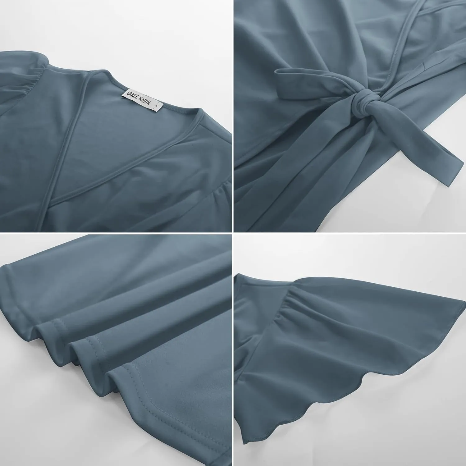 GRACE KARIN 2025 Womens Summer Tops Dressy Business Casual Chiffon Short Sleeve V-Neck Wrap Work Fitted Blouses
