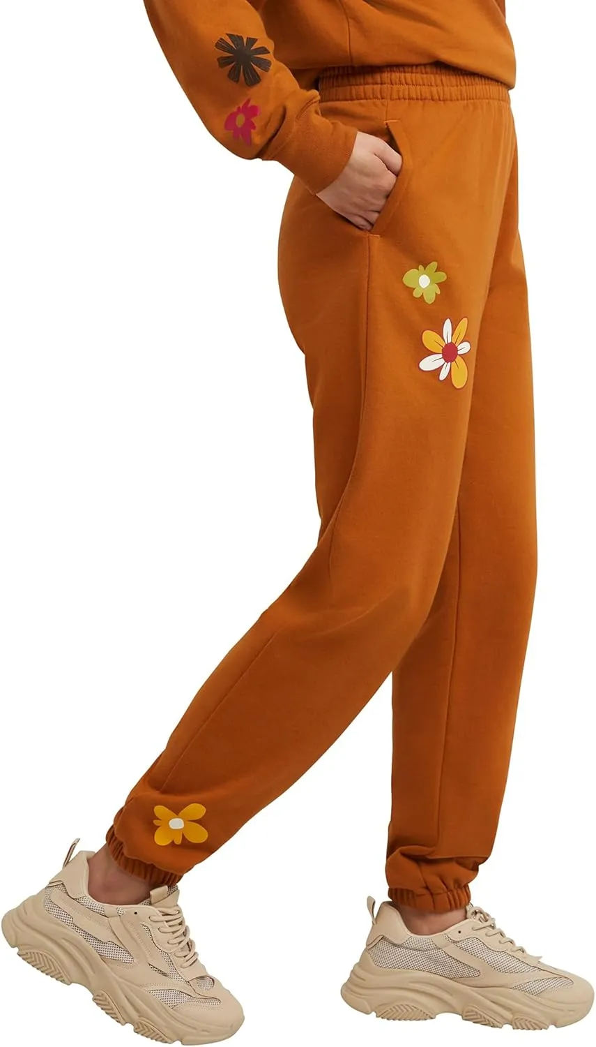 Hanes Women's Midweight Fleece Jogger Sweatpants with Pockets, Plus, Floral, 30