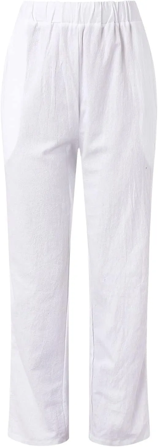 Harem Sexy Elastic Waist Pants for Women Cutout Casual Linen Pants Cotton Linen Loose Fitting Womens Pants for Summer