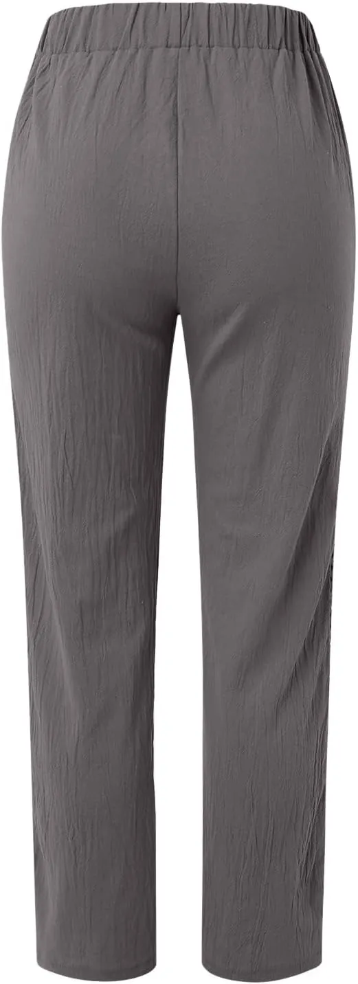 Harem Sexy Elastic Waist Pants for Women Cutout Casual Linen Pants Cotton Linen Loose Fitting Womens Pants for Summer