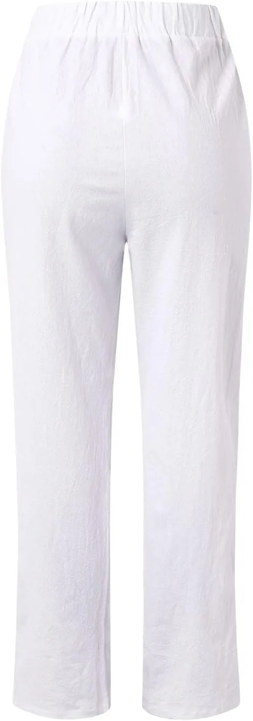 Harem Sexy Elastic Waist Pants for Women Cutout Casual Linen Pants Cotton Linen Loose Fitting Womens Pants for Summer