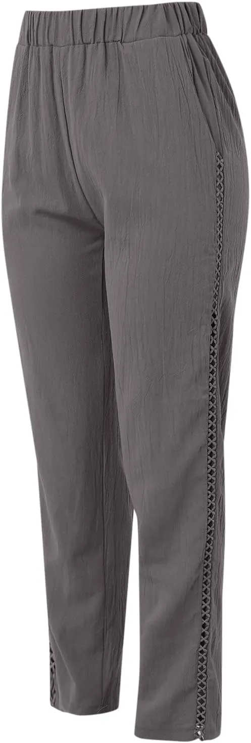 Harem Sexy Elastic Waist Pants for Women Cutout Casual Linen Pants Cotton Linen Loose Fitting Womens Pants for Summer