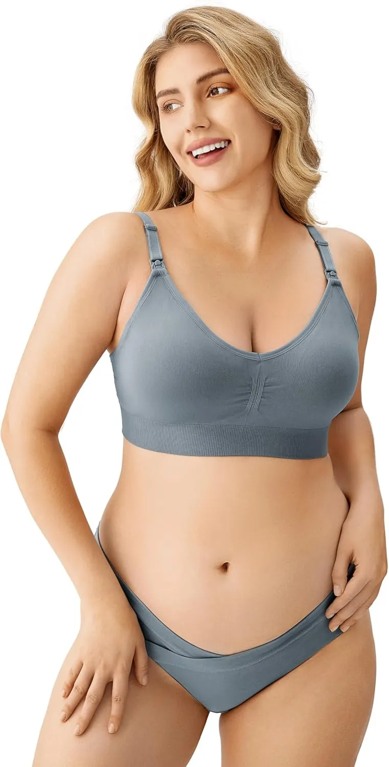 HBselect Women Maternity Bras 5 Pack Nursing Bras for Breastfeeding Seamless Pregnancy Sleep Bralette with Extra Extenders