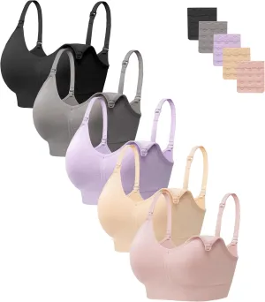 HBselect Women Maternity Bras 5 Pack Nursing Bras for Breastfeeding Seamless Pregnancy Sleep Bralette with Extra Extenders