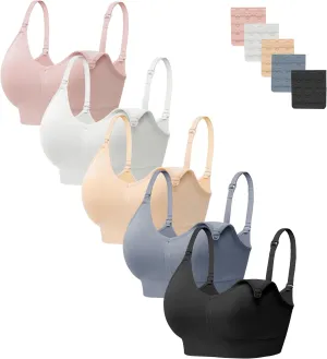 HBselect Women Maternity Bras 5 Pack Nursing Bras for Breastfeeding Seamless Pregnancy Sleep Bralette with Extra Extenders