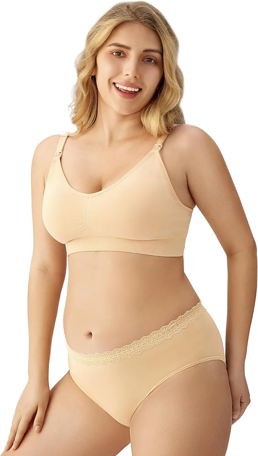 HBselect Women Maternity Bras 5 Pack Nursing Bras for Breastfeeding Seamless Pregnancy Sleep Bralette with Extra Extenders