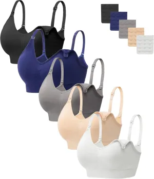 HBselect Women Maternity Bras 5 Pack Nursing Bras for Breastfeeding Seamless Pregnancy Sleep Bralette with Extra Extenders
