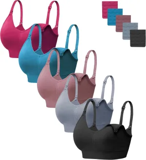 HBselect Women Maternity Bras 5 Pack Nursing Bras for Breastfeeding Seamless Pregnancy Sleep Bralette with Extra Extenders