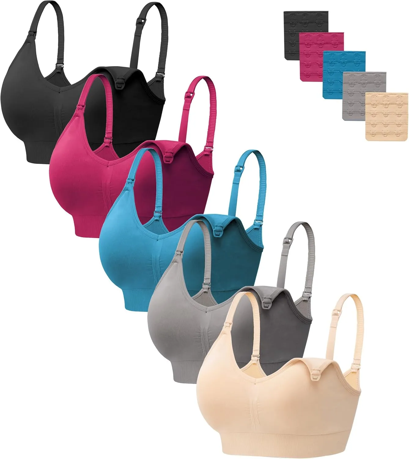 HBselect Women Maternity Bras 5 Pack Nursing Bras for Breastfeeding Seamless Pregnancy Sleep Bralette with Extra Extenders