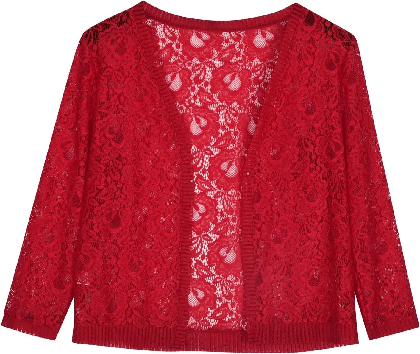 HGps8w Women's Floral Lace 3/4 Sleeve Cardigans Lightweight Open Front Soft Cropped Blouses Casual Summer Coverups