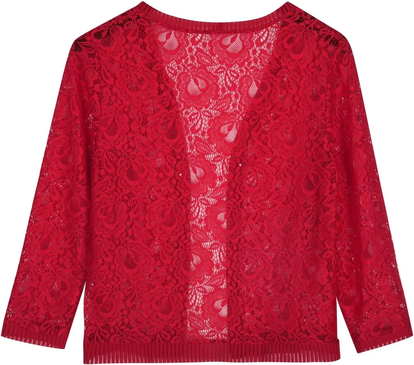 HGps8w Women's Floral Lace 3/4 Sleeve Cardigans Lightweight Open Front Soft Cropped Blouses Casual Summer Coverups