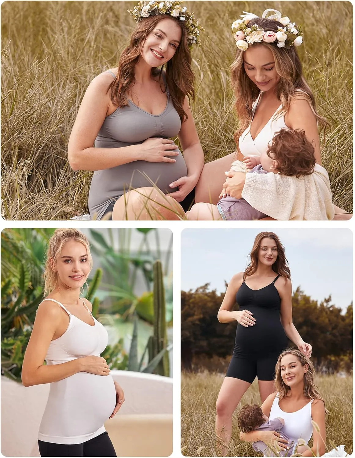 HOFISH Support Nursing Tank Tops for Breastfeeding, Comfort Stretch Maternity Camisoles with Built in Bra