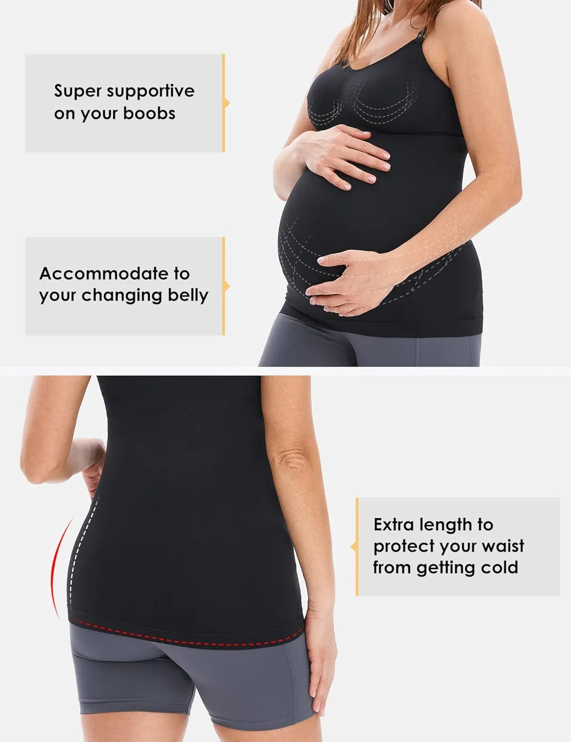 HOFISH Support Nursing Tank Tops for Breastfeeding, Comfort Stretch Maternity Camisoles with Built in Bra