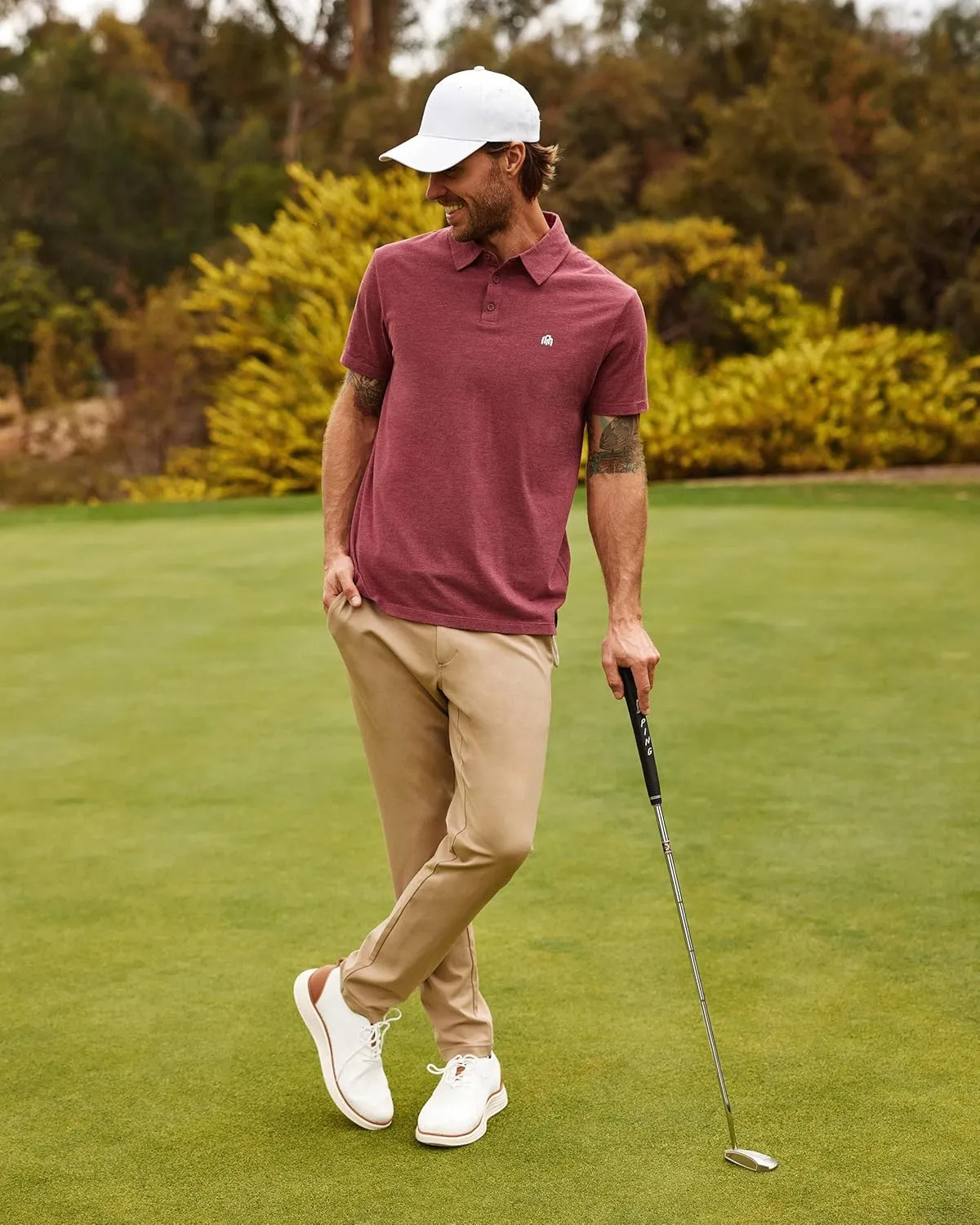 INTO THE AM Performance Dri Fit Polo Shirts for Men S-4XL - Quick Dry Moisture Wicking Athletic Sport Collar Work Shirts