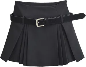 Joe Wenko Women's Pleated A-Line Uniform Belted Mini Skirt