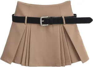 Joe Wenko Women's Pleated A-Line Uniform Belted Mini Skirt