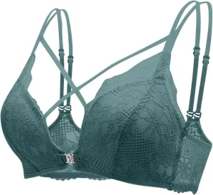 Lace Bras For Women Wireless Cross Over Front Sexy Bra Adjustable Skinny Strap Light Triangle Cups Comfortable Bralette