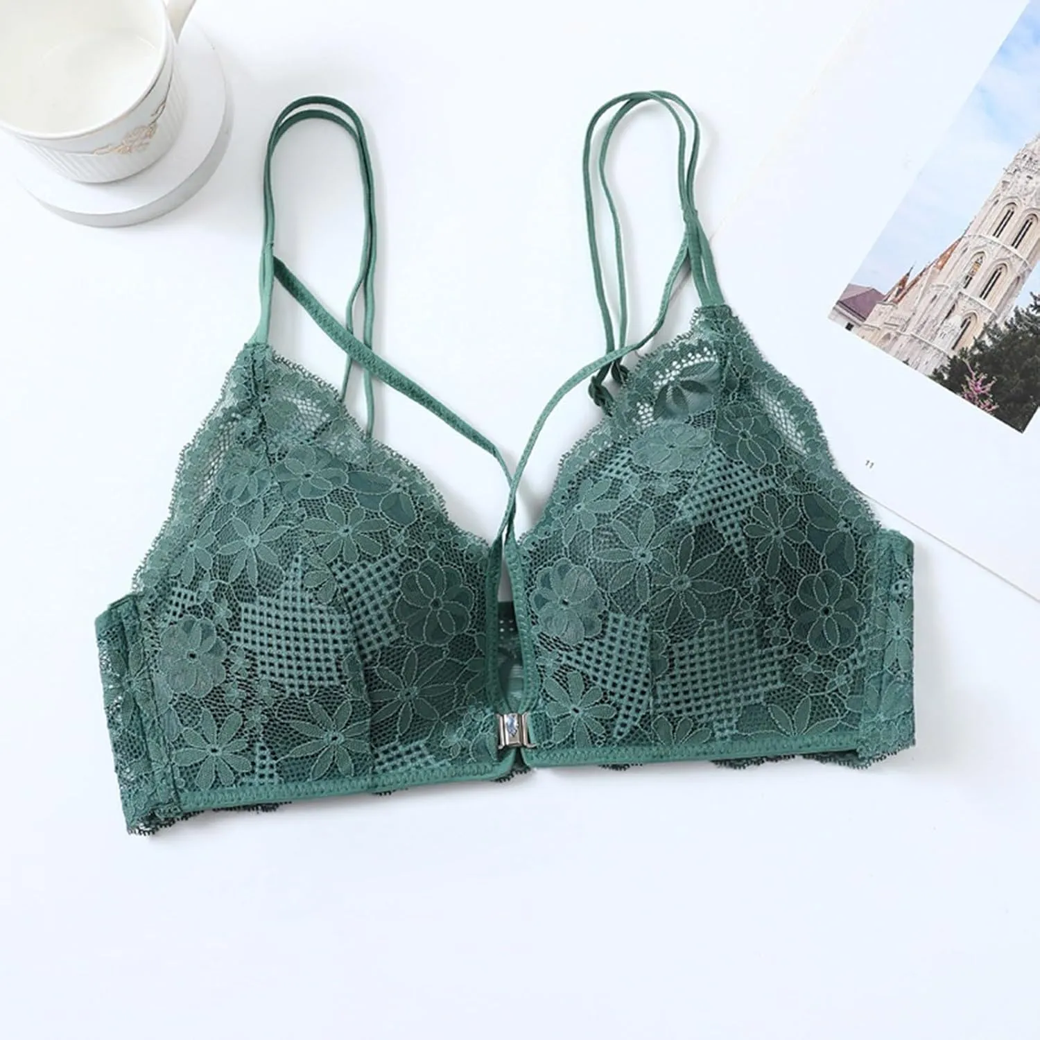 Lace Bras For Women Wireless Cross Over Front Sexy Bra Adjustable Skinny Strap Light Triangle Cups Comfortable Bralette
