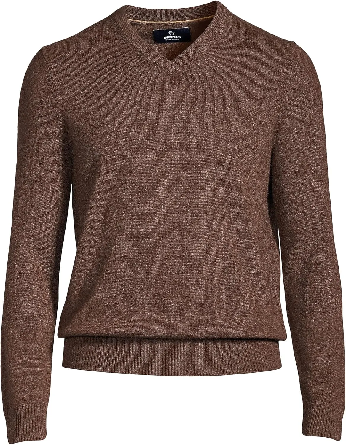 Lands' End Mens Cashmere V-Neck Sweater Rich Coffee Heather Regular X-Large