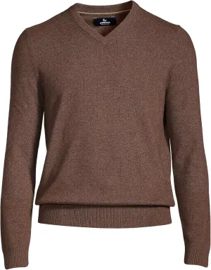 Lands' End Mens Cashmere V-Neck Sweater Rich Coffee Heather Regular X-Large