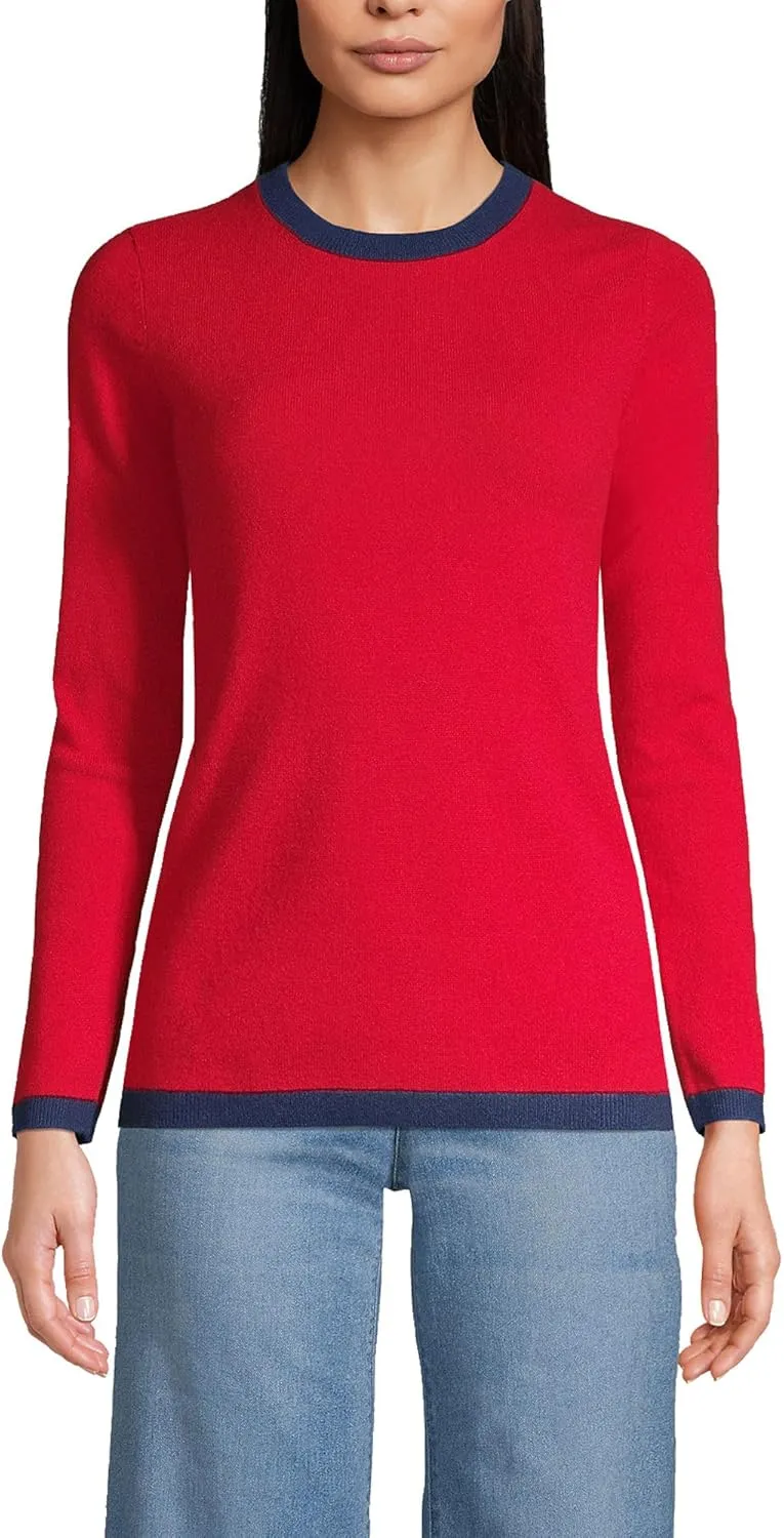 Lands' End Womens Cashmere Sweater Rich Red/Navy Regular Small
