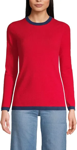 Lands' End Womens Cashmere Sweater Rich Red/Navy Regular Small