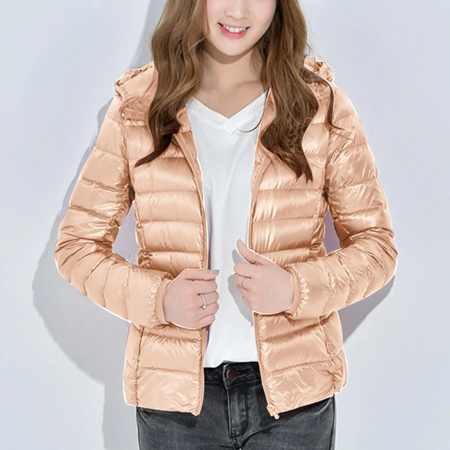 Light Weight Down Jacket for Women Packable Soft Full Zip Puffer Jacket with Hood Winter Autumn Coats Jackets Women