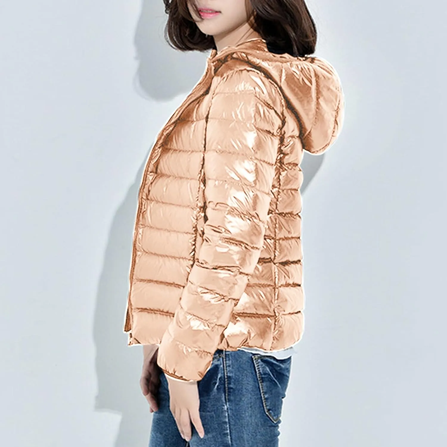 Light Weight Down Jacket for Women Packable Soft Full Zip Puffer Jacket with Hood Winter Autumn Coats Jackets Women