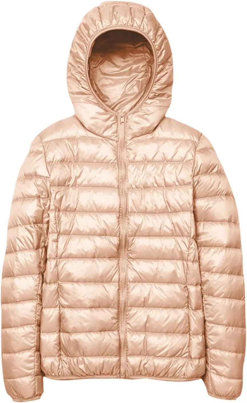 Light Weight Down Jacket for Women Packable Soft Full Zip Puffer Jacket with Hood Winter Autumn Coats Jackets Women