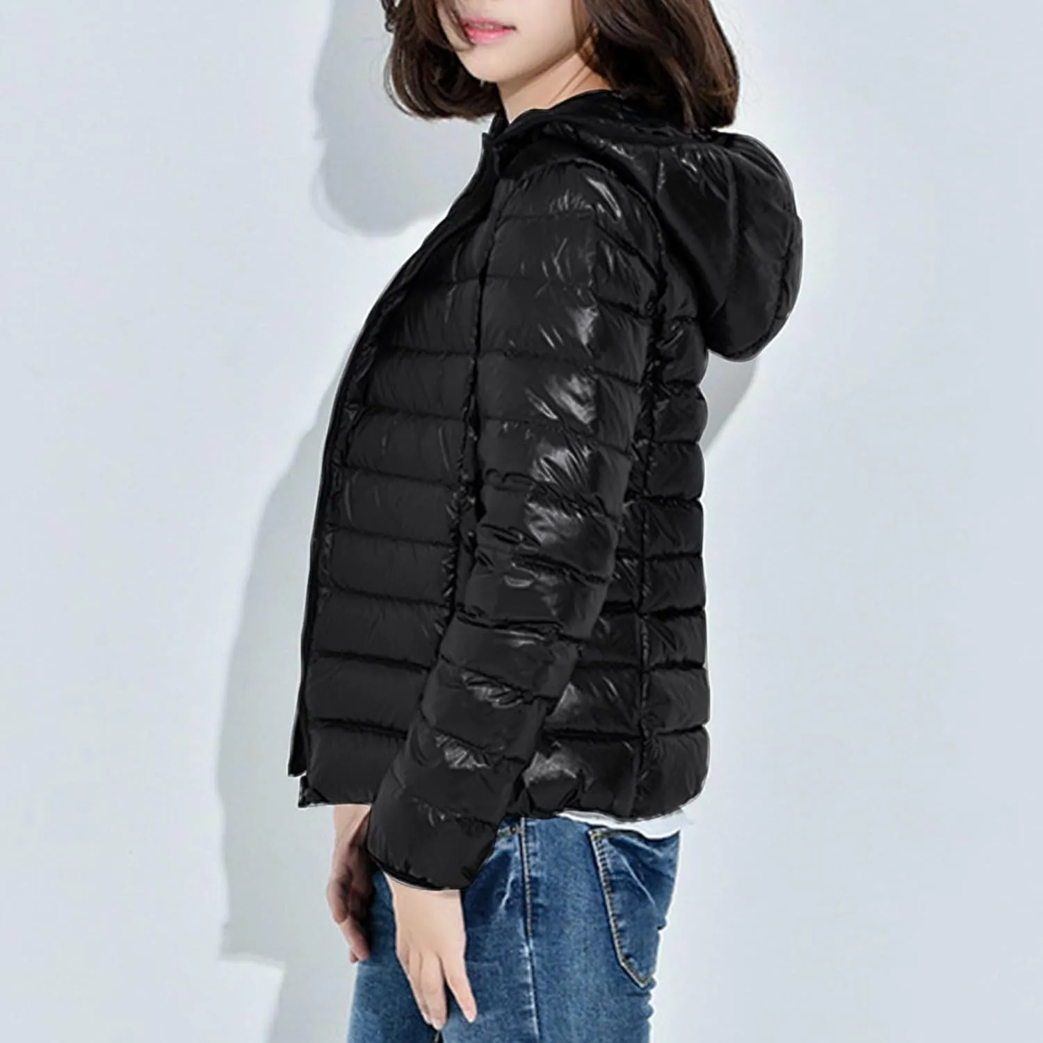 Light Weight Down Jacket for Women Packable Soft Full Zip Puffer Jacket with Hood Winter Autumn Coats Jackets Women