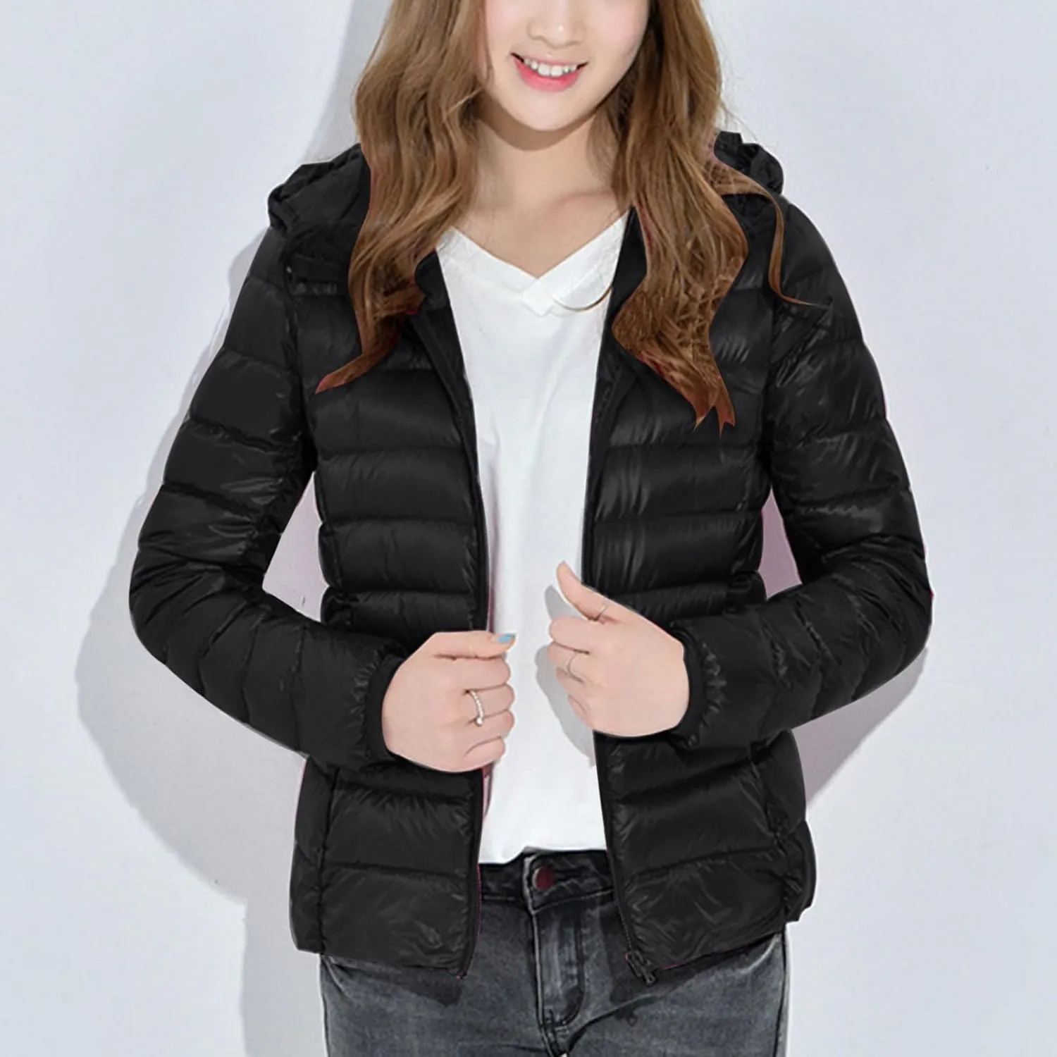 Light Weight Down Jacket for Women Packable Soft Full Zip Puffer Jacket with Hood Winter Autumn Coats Jackets Women