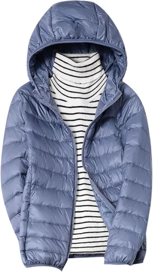 Light Weight Down Jacket for Women Packable Soft Full Zip Puffer Jacket with Hood Winter Autumn Coats Jackets Women
