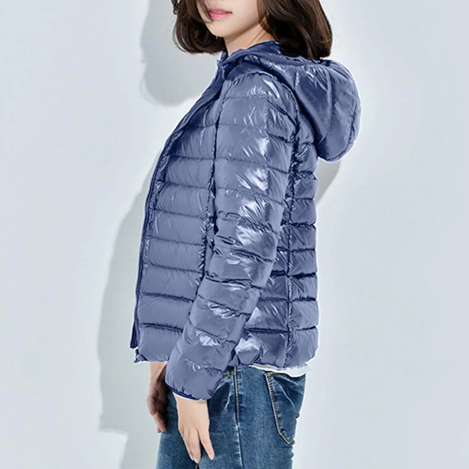 Light Weight Down Jacket for Women Packable Soft Full Zip Puffer Jacket with Hood Winter Autumn Coats Jackets Women