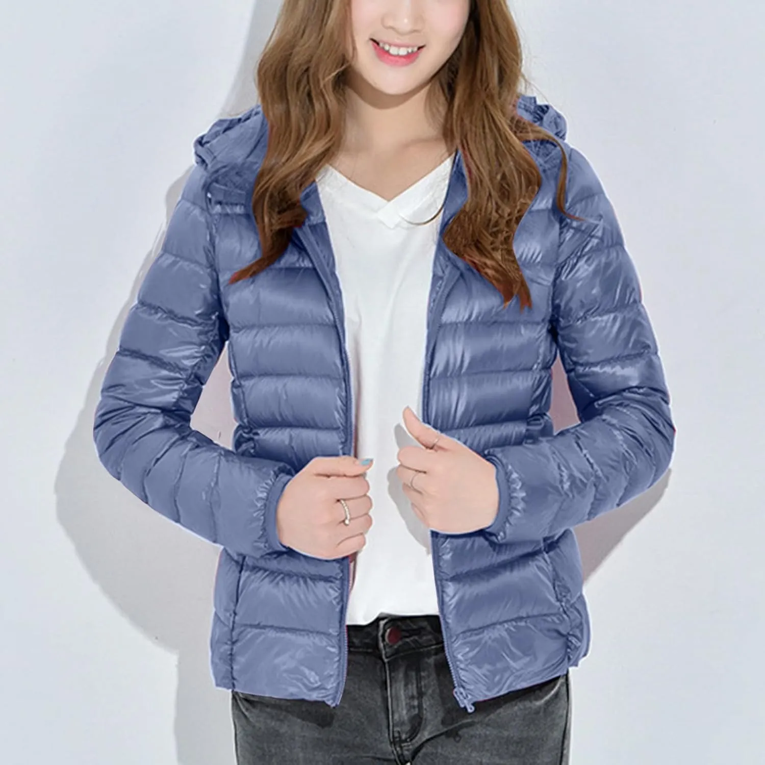 Light Weight Down Jacket for Women Packable Soft Full Zip Puffer Jacket with Hood Winter Autumn Coats Jackets Women
