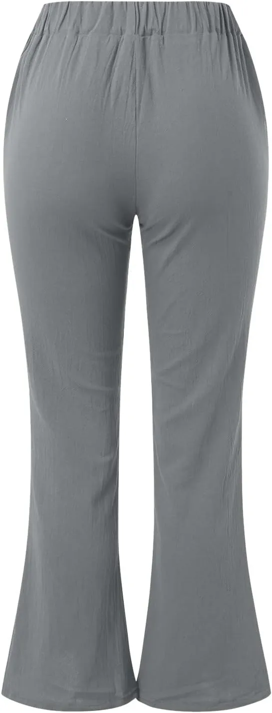 Lightweight Straight Pants for Women Drawstring Summer Pants 2023 Cozy Loose with Pockets Womens Pull On Pants Flare