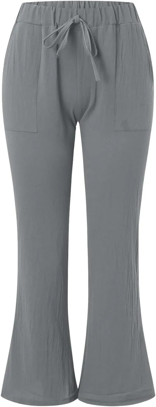 Lightweight Straight Pants for Women Drawstring Summer Pants 2023 Cozy Loose with Pockets Womens Pull On Pants Flare