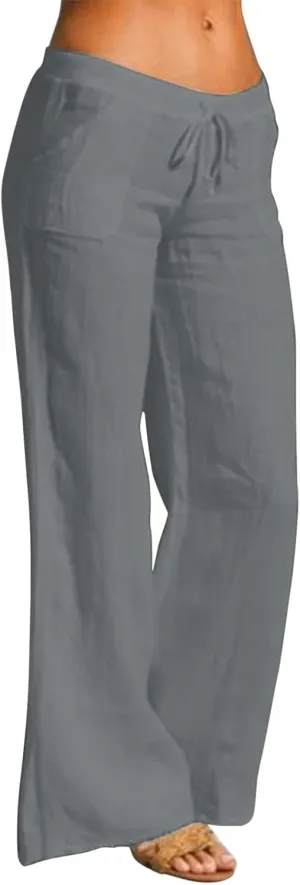 Lightweight Straight Pants for Women Drawstring Summer Pants 2023 Cozy Loose with Pockets Womens Pull On Pants Flare