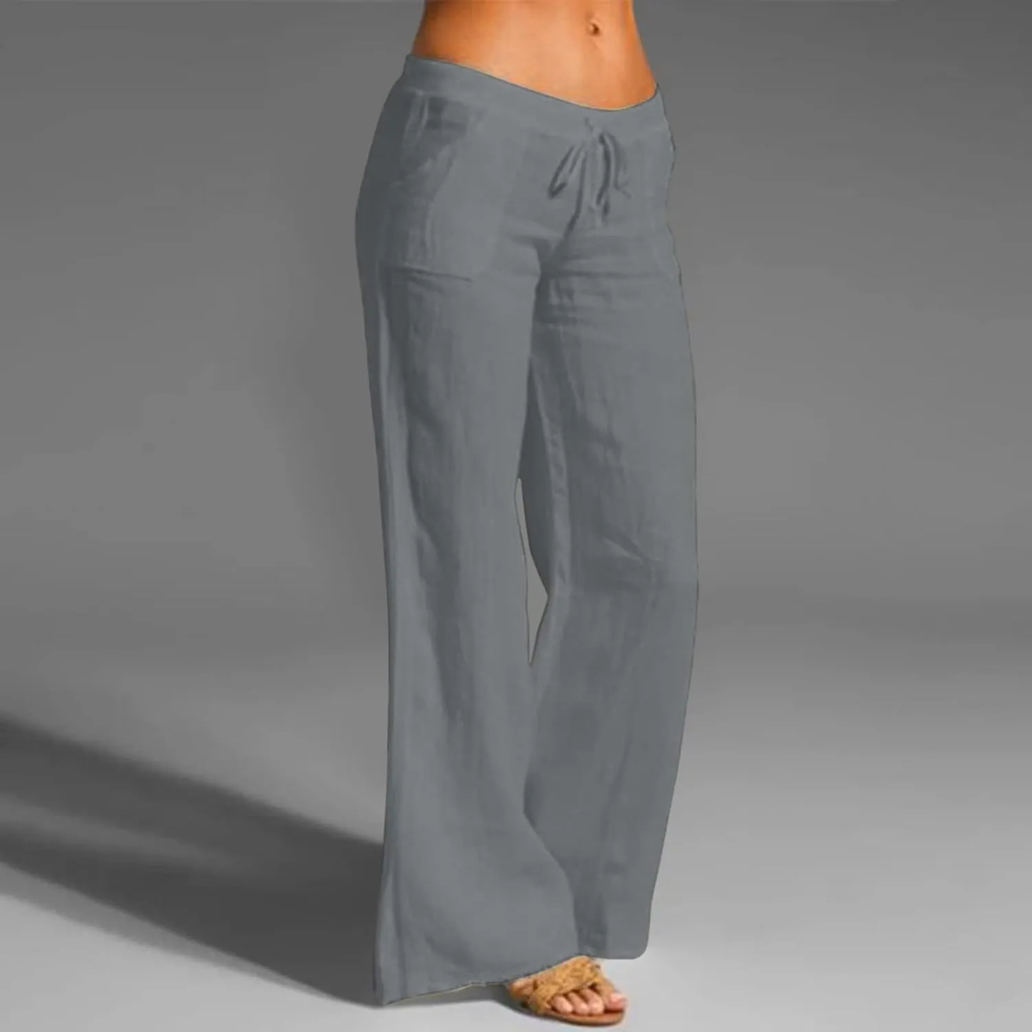 Lightweight Straight Pants for Women Drawstring Summer Pants 2023 Cozy Loose with Pockets Womens Pull On Pants Flare