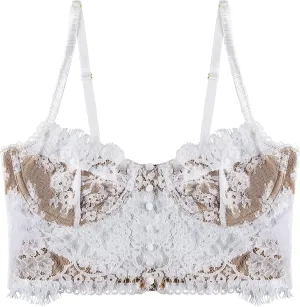LINGERLOVE Lace Bralettes for Women Low-Necked Camisoles Lingerie Adjustable Strap Double-Layered Crop Tank Top