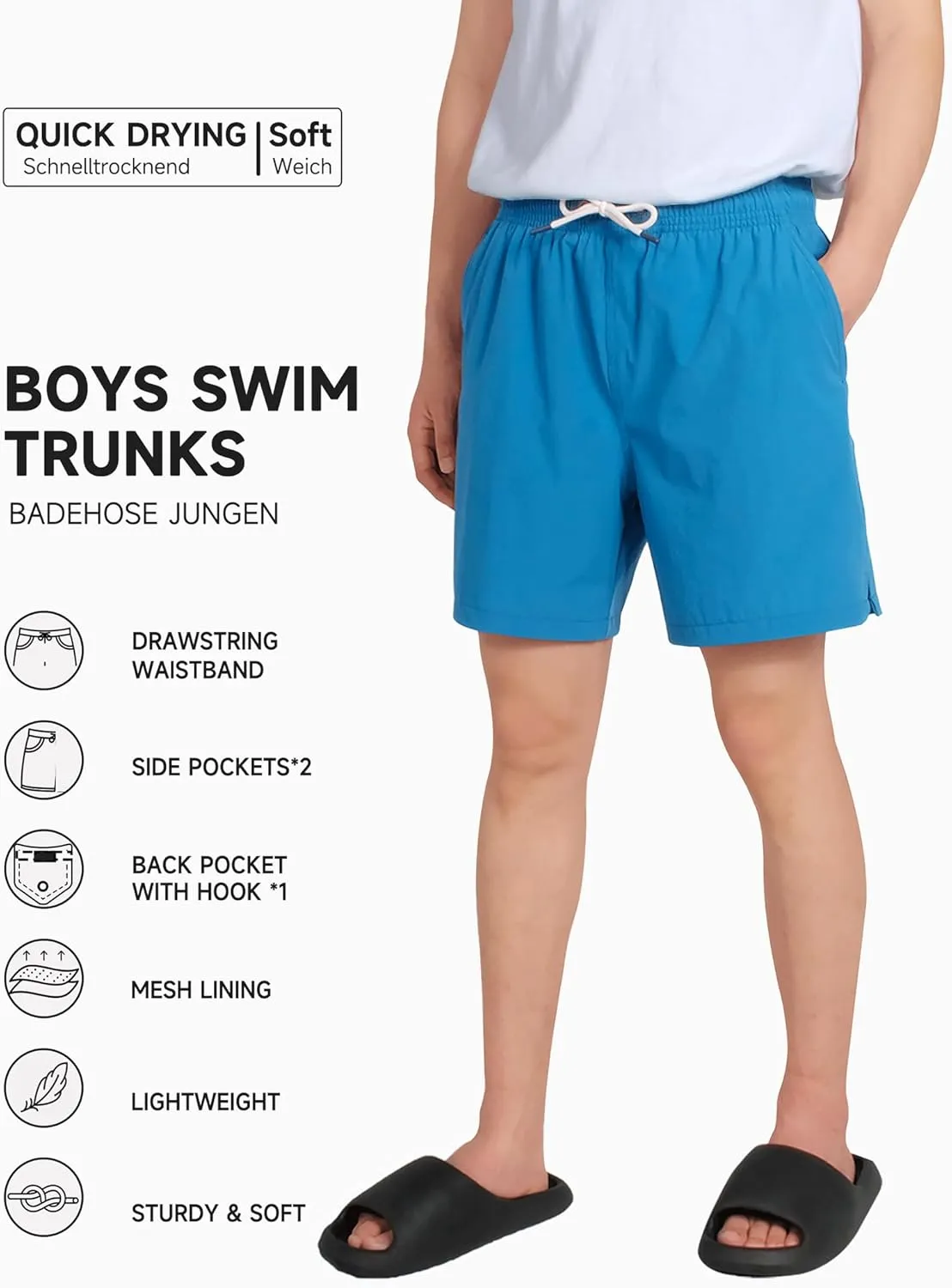 LOKTARC Boys Swim Trunks with Compression Liner Vibrant Color Swim Shorts Kids Quick Dry Bathing Suit