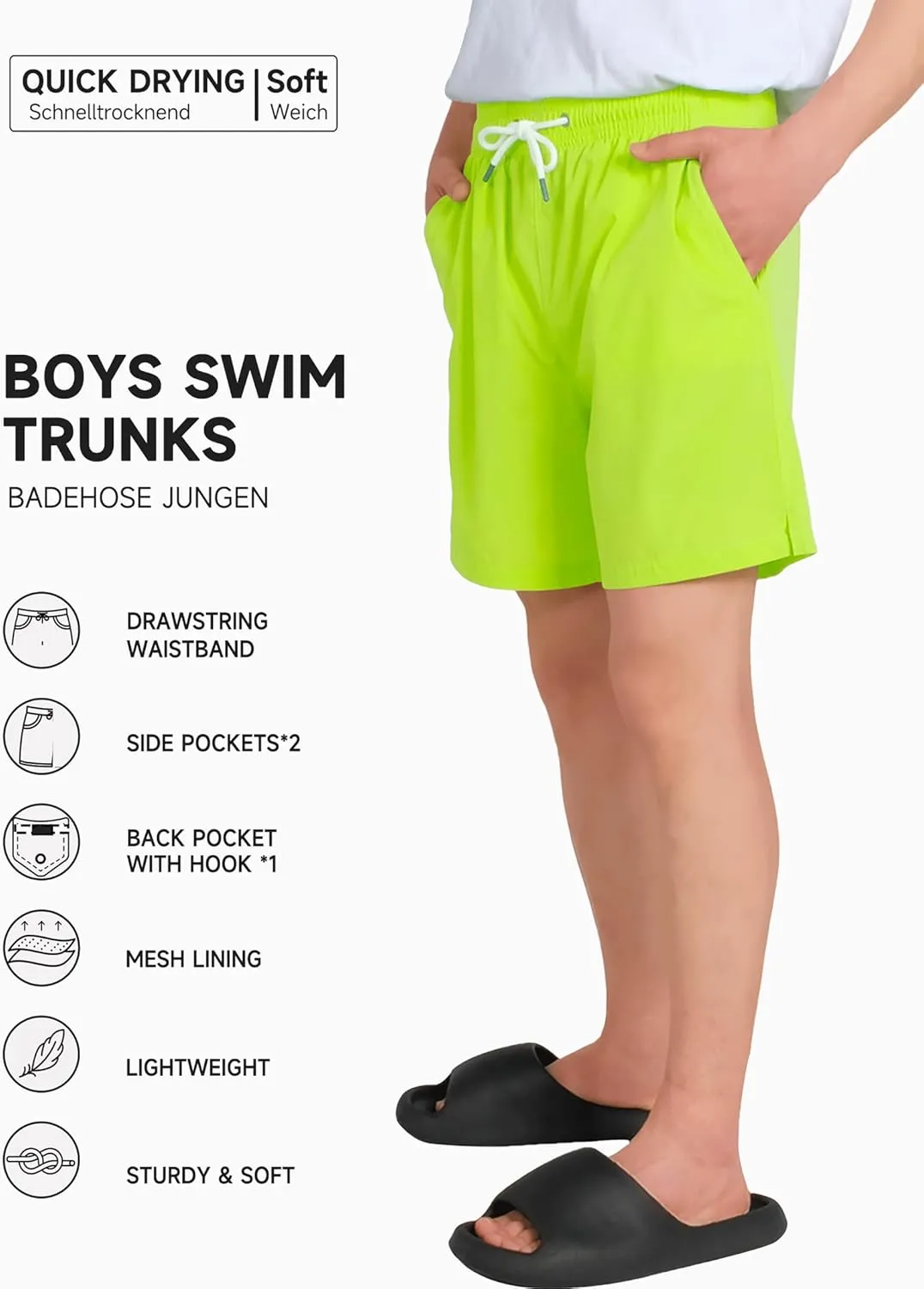 LOKTARC Boys Swim Trunks with Compression Liner Vibrant Color Swim Shorts Kids Quick Dry Bathing Suit