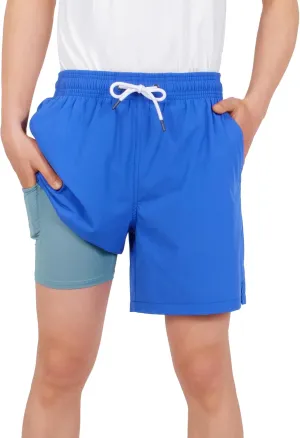 LOKTARC Boys Swim Trunks with Compression Liner Vibrant Color Swim Shorts Kids Quick Dry Bathing Suit