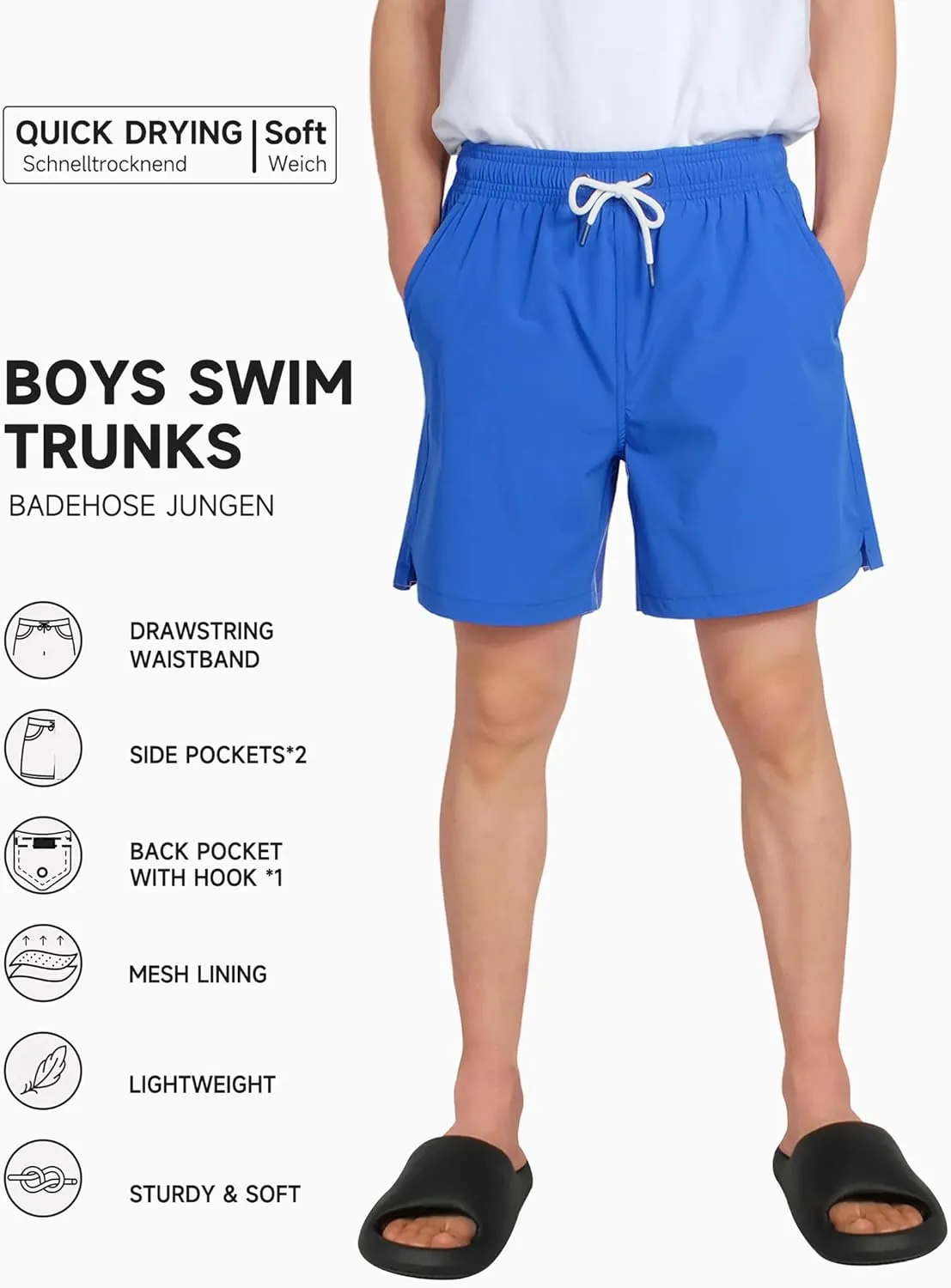 LOKTARC Boys Swim Trunks with Compression Liner Vibrant Color Swim Shorts Kids Quick Dry Bathing Suit